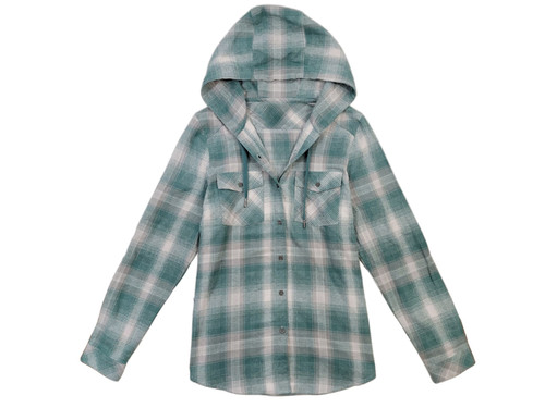 Victory Sportswear Women's Woven Outdoor Jade Plaid Long Sleeve Hoodie