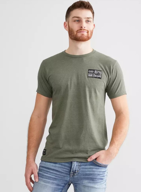 Howitzer Mens Heather Olive God Bless Our Troops Short Sleeve T-Shirt