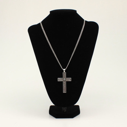 Twister Mens Silver Pendant Cross Necklace