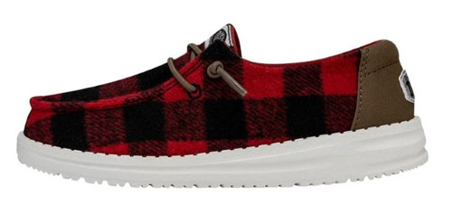 Hey Dude Girls Wendy Youth Red and Black Buffalo Plaid Slip On Shoes