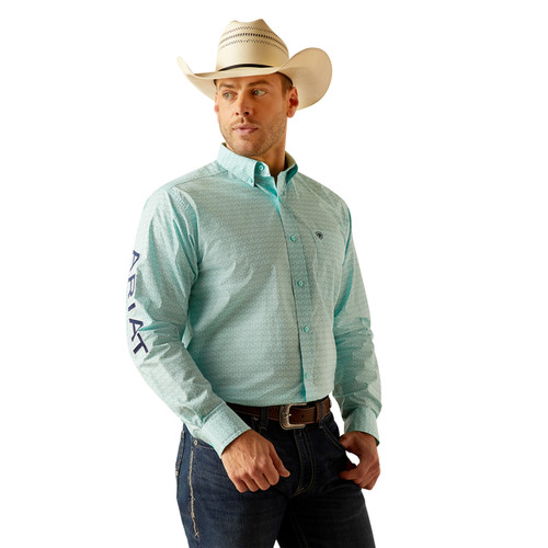 Ariat Men's Aqua Zig Zag Print Long Sleeve Button Up Shirt