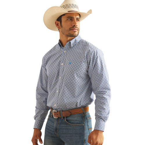 Ariat Men's Blue Geo Print Perry Long Sleeve Button Up Shirt