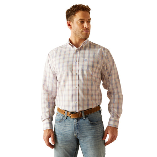 Ariat Men's WF White Plaid Print Long Sleeve Button Up Shirt