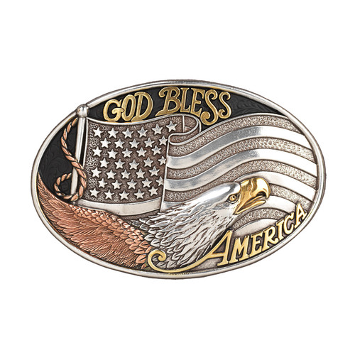 Nocona Men's Oval Buckle with American Flag With Bald Eagle and Copper Rope