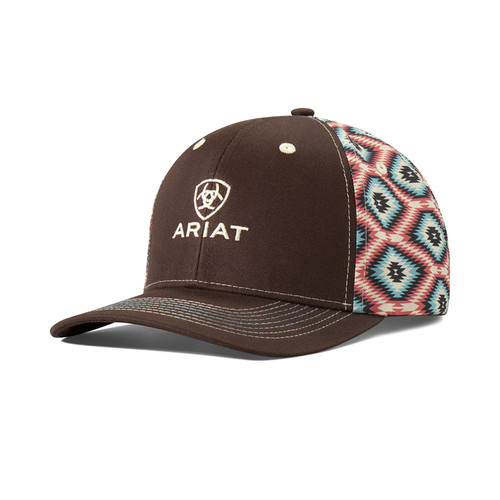 Ariat Women's Brown Cap with Aztec Print on Back and Stitched Ariat Logo on Front