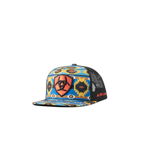 Ariat Youth Black/Multi Colored Aztec FlexFit 110 Cap with Ariat Logo Patch on Front