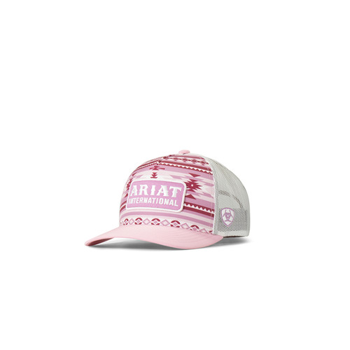 Ariat Women's Pink/White Southwestern Print Snapback with Ariat International Embroidered Logo Patch