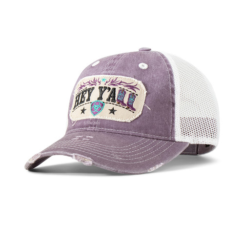 Ariat Women's Dark Purple Distressed Hey Y'all and Ariat Shield Embroidered Mesh Cap