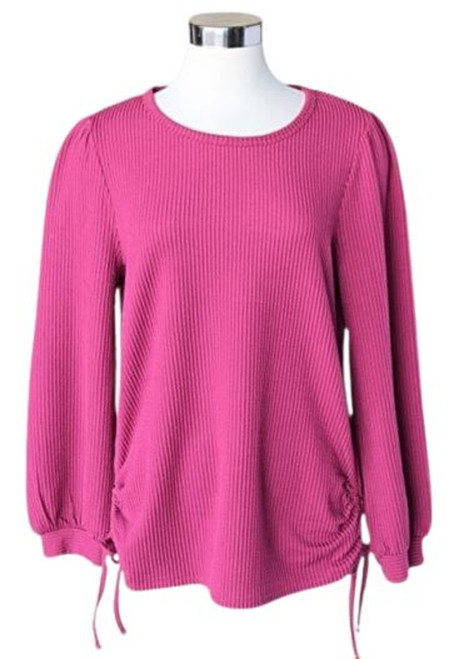 Keren Hart Women's Cranberry Long Sleeve Knitted Top with Side Fringe