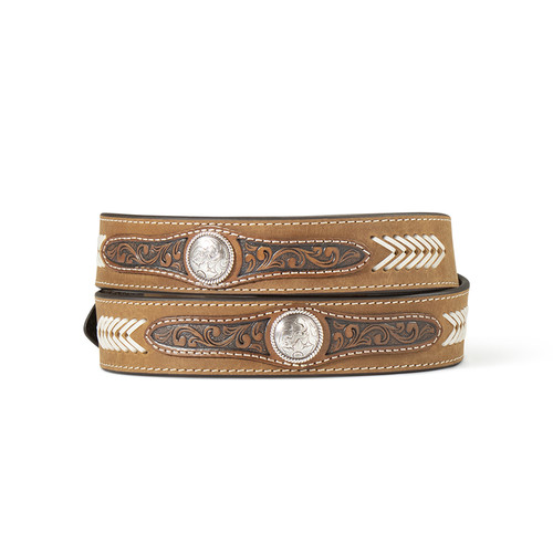 Ariat Men's Brown Floral Engraved Leather Belt with Silver Floral Conchos Ariat Men's Brown Floral Engraved Leather Belt with Silver Floral Conchos