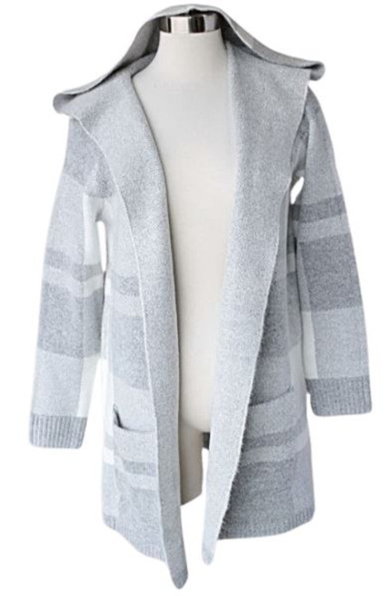 Keren Hart Women's Gray Plaid Hooded Long Sleeve Duster