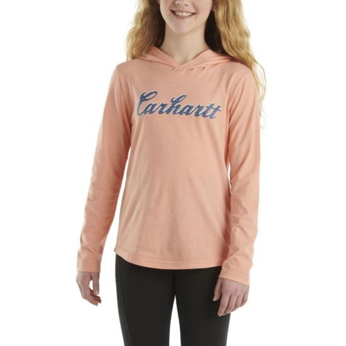 Carhartt Girls Peach Cursive Logo Hooded Long Sleeve T-Shirt