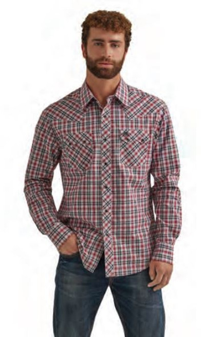 Wrangler Mens Red Retro Long Sleeve Shirt