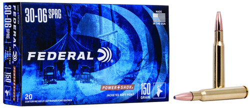 Federal Power-Shok 30-06 Springfield 150 gr Jacketed Soft Point 20 Per Box/ 10 Cs