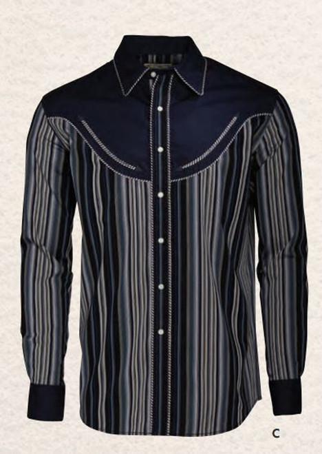 Wrangler Mens Navy Stripe Rodeo Ben Long Sleeve Shirt