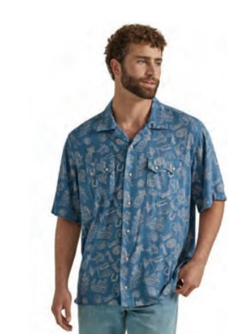 Wrangler Mens Short Sleeve Blue Coconut Cowboy Short Sleeve Shirt