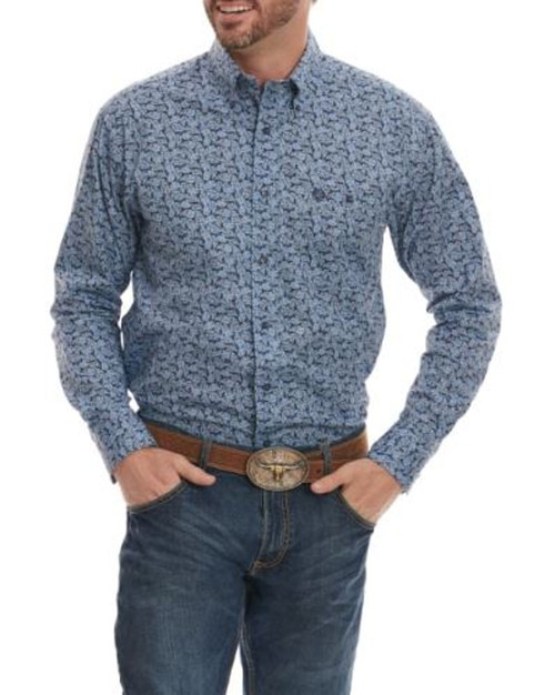 Wrangler Mens George Strait Blue Paisley Western Long Sleeve Shirt