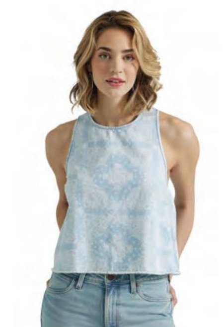 Wrangler Womens Blue and White Woven Tank Top