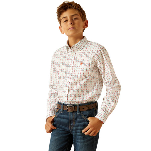Ariat Boy's White Kade Casual Series Long Sleeve Button Up Shirt