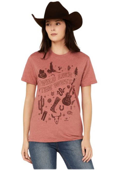 Ariat Ladies Red Clay Heather Cowboy Country Short Sleeve Shirt