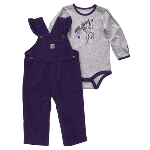 Carhartt Infant Girls Crown Jewel Long Sleeve Bodysuit and Corduroy Overall 2-Piece Set