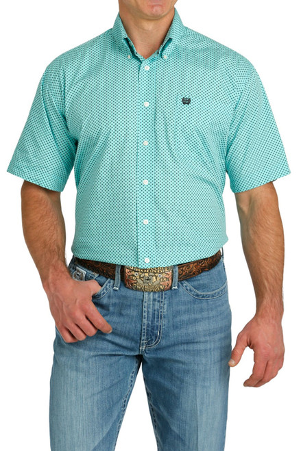 Cinch Men's Blue Diamond Plaid Short Sleeve Button Up Shirt