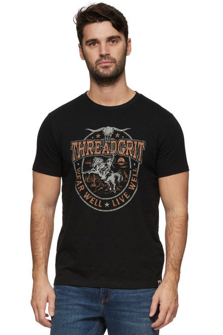 Threadgrit Mens Black Rodeo Short Sleeve Tee