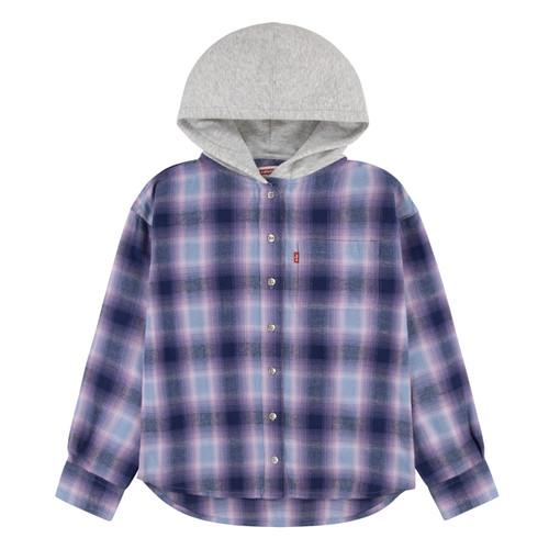 Levi's Girl's Aster Purple Hooded Woven Long Sleeve Plaid Button Up Flannel