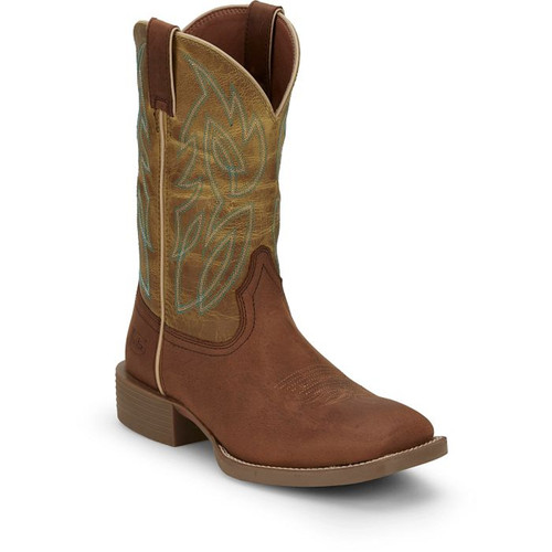 Justin Men's Brandy Brown/Apple Green Canter 11" Western Pull On Boots