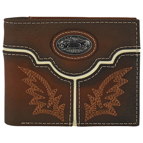 Justin Men's Genuine Leather Bifold Wallet w/Burnished Tan Yoke and Concho