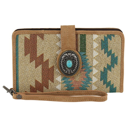 Justin Women's Tan  Jacquard Slim Wallet with Wristlet and Concho