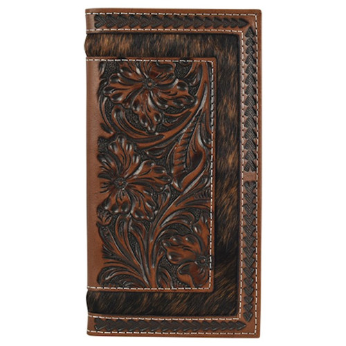 Justin Men's Genuine Leather Rodeo Wallet w/Hair On and Tooling