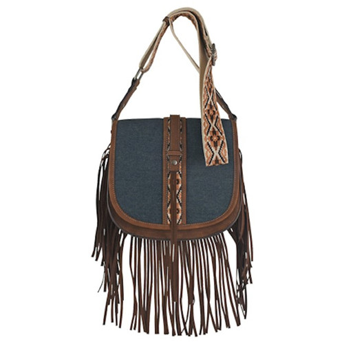 Justin Ladies Denim and Brown Fringe Saddlebag