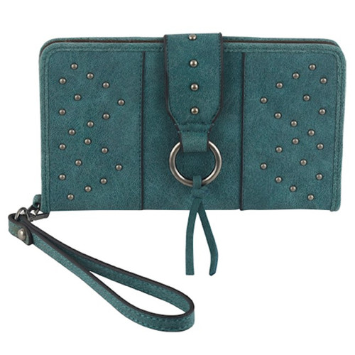 Justin Ladies Slim Wallet w/Wristlet Turquoise With Studs