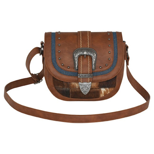 Catchfly Ladies Genuine Hair On Patchwork With Denim Inlay Saddlebag