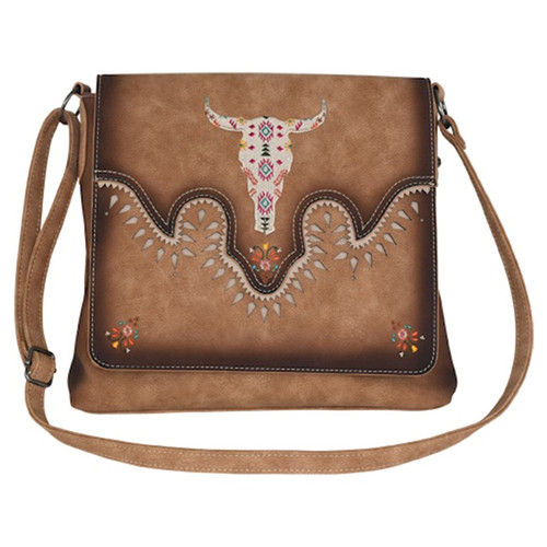 Catchfly Ladies Burnished Tan w/Cow Skull Embroidery Crossbody