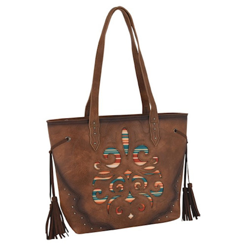 Justin Women's Brown Burnished Tote with Multicolored Inlay