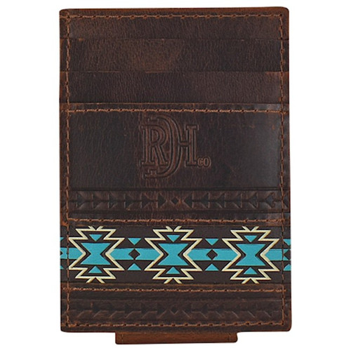 Red Dirt Hat Co Oiled Chestnut Brown Magnetic Clip Card Case with Turquoise Southwestern Designs