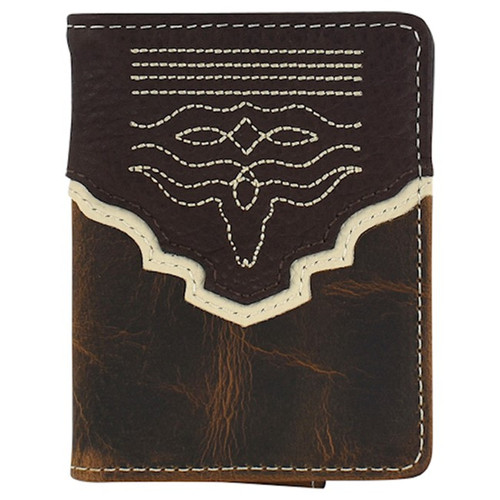 Tony Lama Men's Genuine Leather Bifold Wallet w/Brown Oil, Yoke and Steer Head Toebug