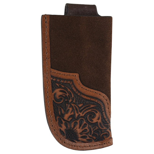 Tony Lama Genuine Leather Knife Sheath with Floral Tooling and Roughout