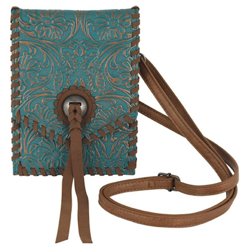 Justin Women's Turquoise w/Whipstitch Floral Tooled Saddle Pouch