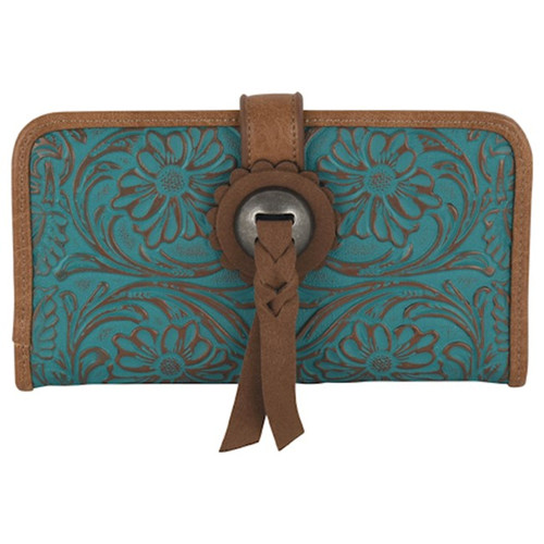 Justin Women's Turquoise Floral Tooled Slim Wallet