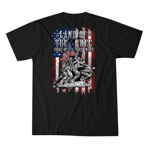 Howitzer Men's Black "Land Of The Free, Home Of The Brave" Flag Graphic Short Sleeve Shirt