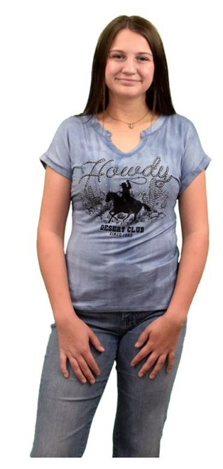 Liberty Wear Apparel Women's Blue Howdy Club Short Sleeve Shirt