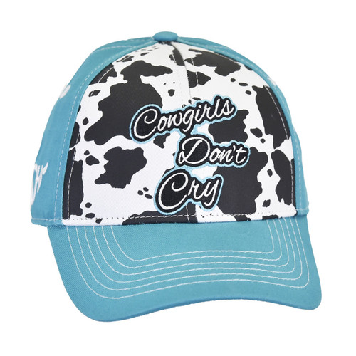 Cowgirl Hardware Youth Girls Turquoise with Cow print "Cowgirls Dont Cry" Stitching Baseball Cap