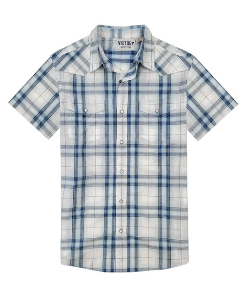 R Country Men's Short Sleeve Plaid Western Snap Shirt