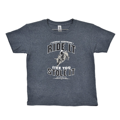 Cowboy Hardware Toddler Boy's Dark Heather Ride It Like You Stole It Logo Graphic Short Sleeve T-Shirt
