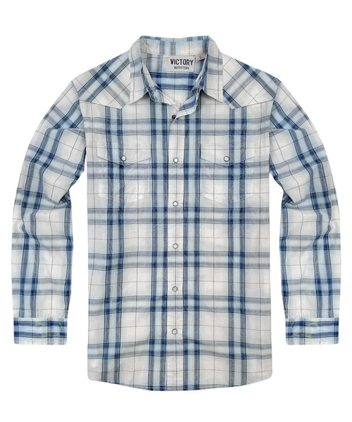 R Country Men's Long Sleeve Western Snap Plaid Button Up Shirt