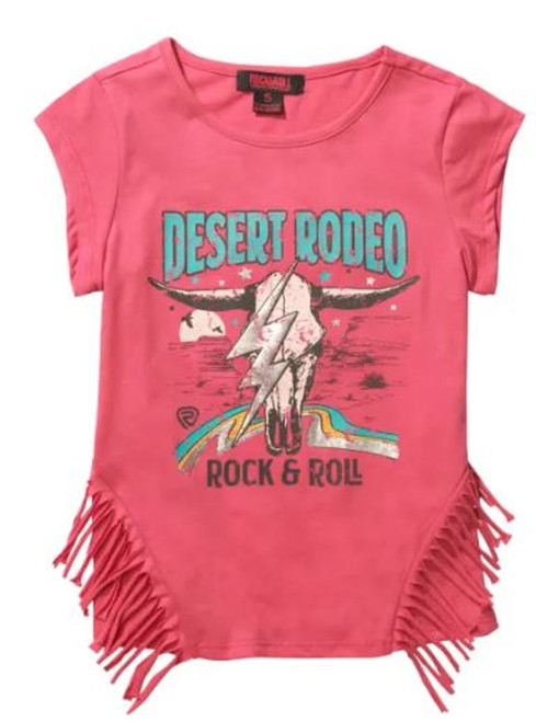 Rock & Roll Denim Girl's Hot Pink Desert Rodeo Fringed Short Sleeve T-Shirt