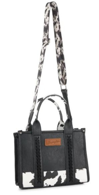 Wrangler Black/White Cow Print Wide Tote Conceal Carry Bag
